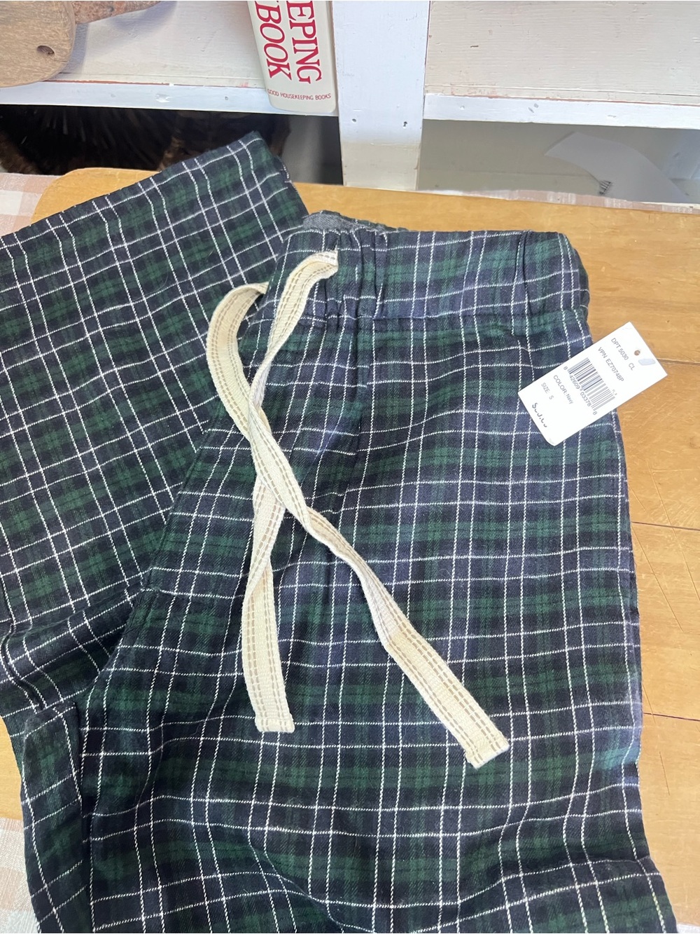 NWT bottoms out pajama pants blue green small cotton